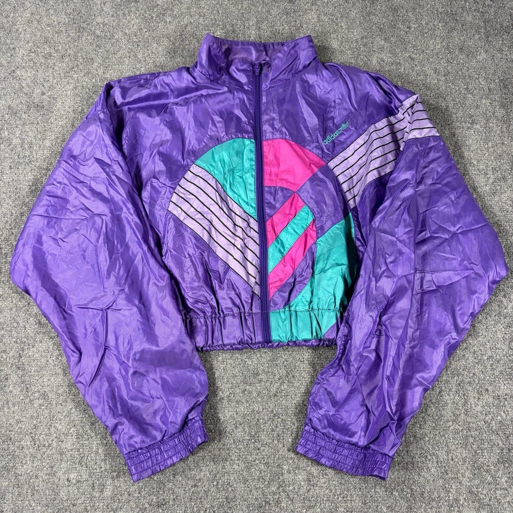 Vintage Adidas Jacket Womens M/L Purple Colorful Retro track 90s